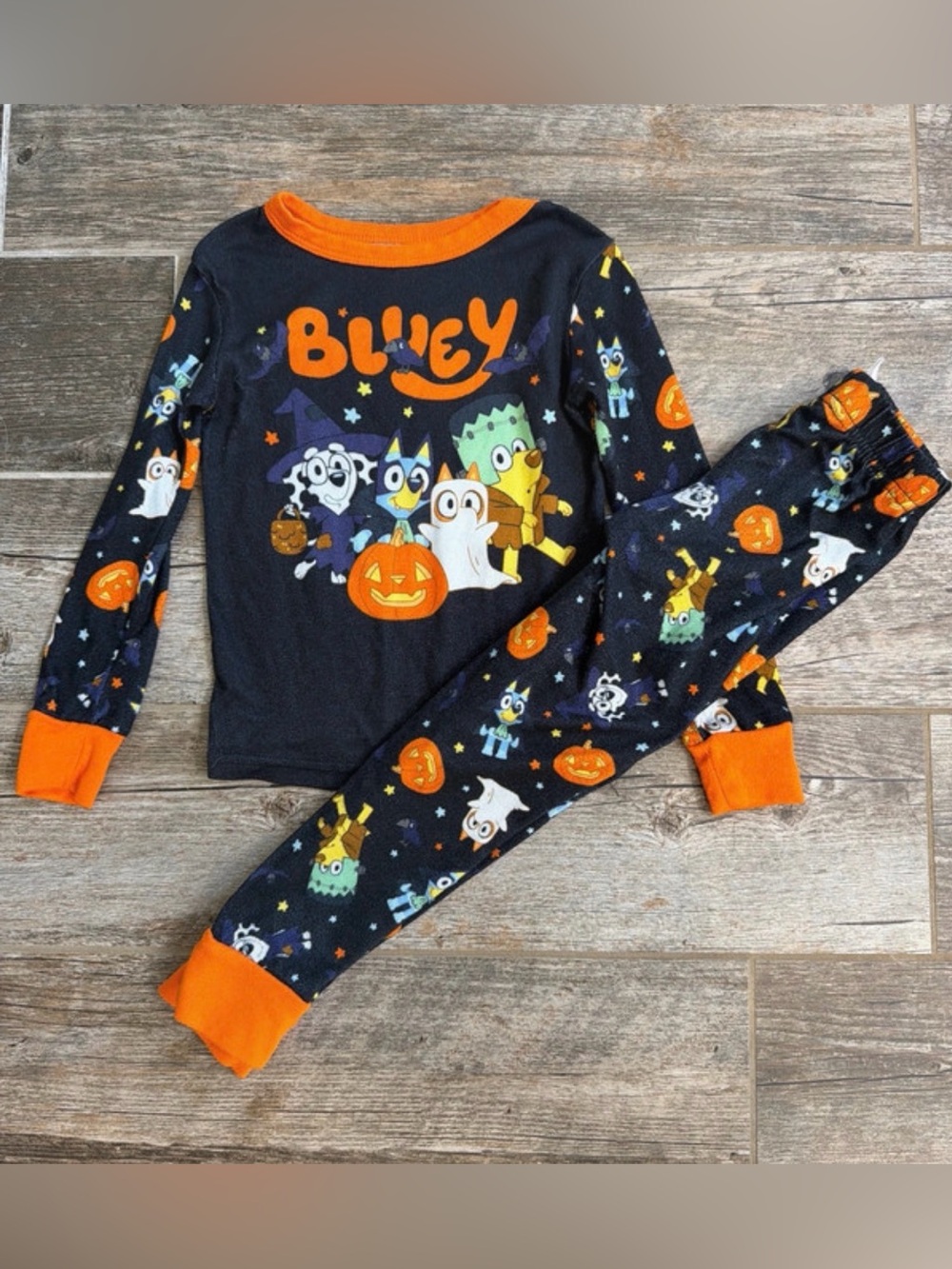Halloween Kids Pajama Set - Black & Orange Bluey